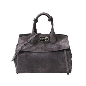 Salvatore Ferragamo Gancini Studio Bag gray suede shoulder strap